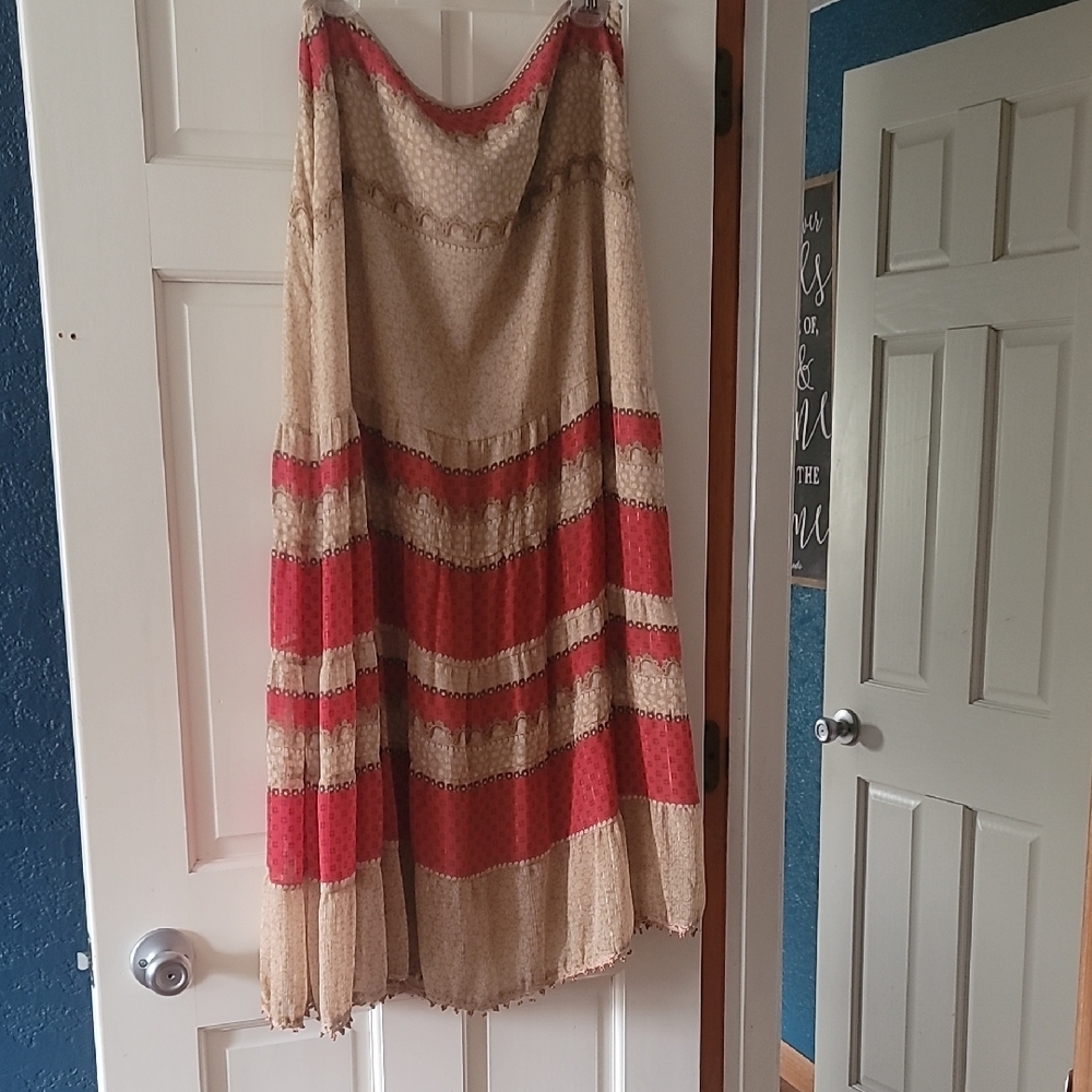 Apostrophe Tan and Pink Tiered Maxi Skirt Resort Wear